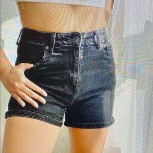 High-Rise Black Athletic Denim Shorts